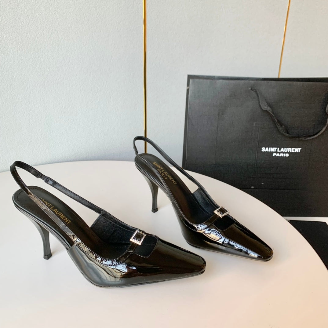 SL BLADE SLINGBACK BLACK POLISHED CALFSKIN - 35 / 6 CM