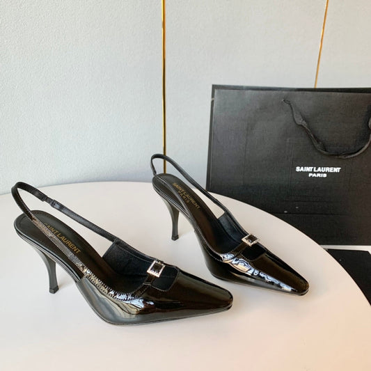 SL BLADE SLINGBACK BLACK POLISHED CALFSKIN - 35 / 6 CM