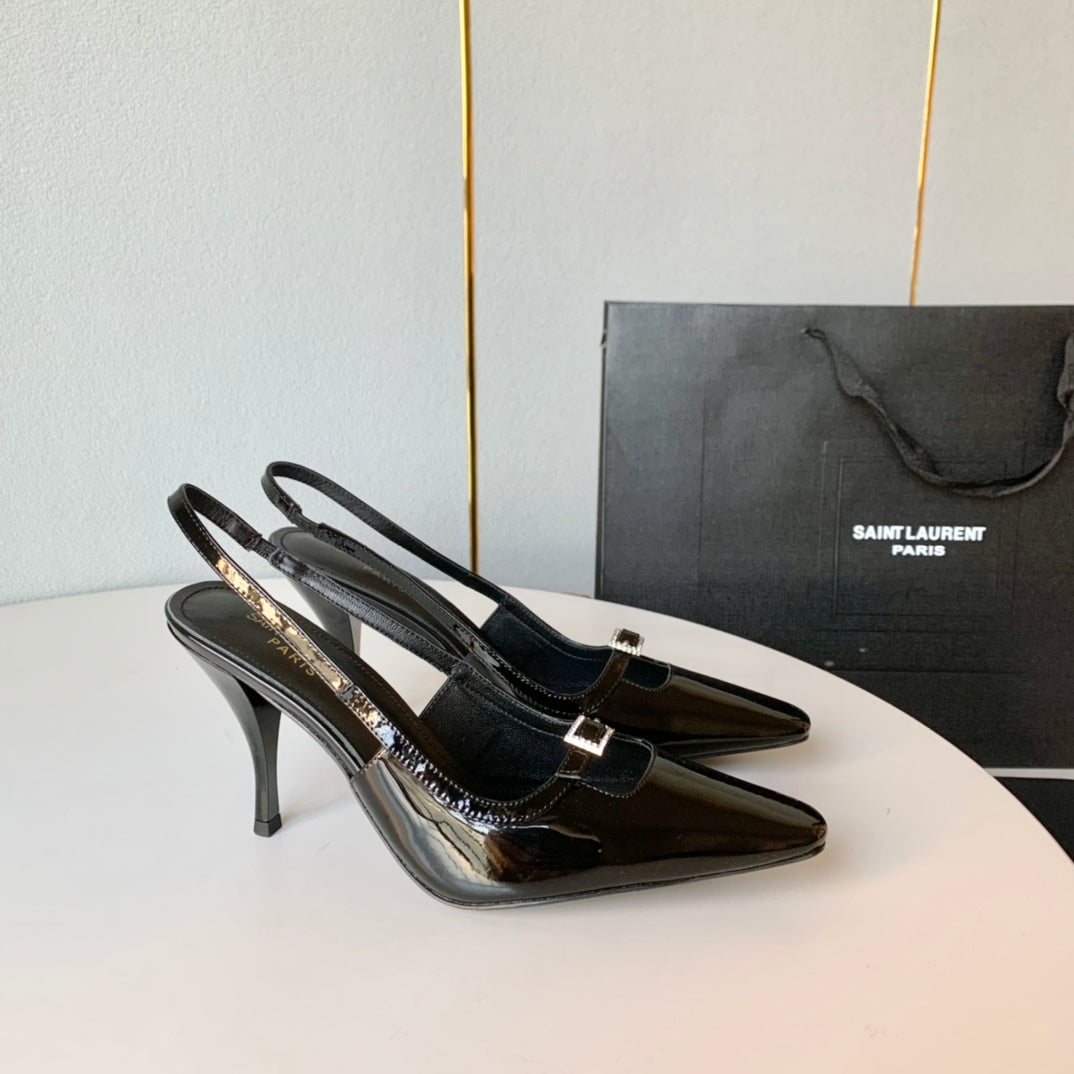SL BLADE SLINGBACK BLACK POLISHED CALFSKIN - 35 / 6 CM