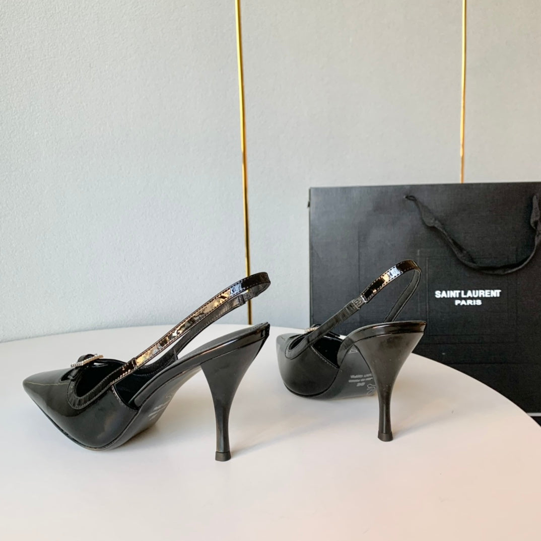 SL BLADE SLINGBACK BLACK POLISHED CALFSKIN - 35 / 6 CM