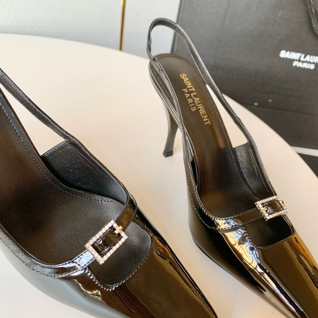 SL BLADE SLINGBACK BLACK POLISHED CALFSKIN - 35 / 6 CM