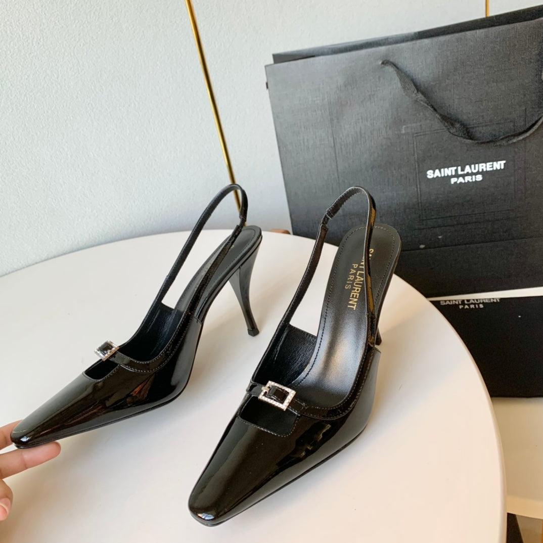 SL BLADE SLINGBACK BLACK POLISHED CALFSKIN - 35 / 6 CM