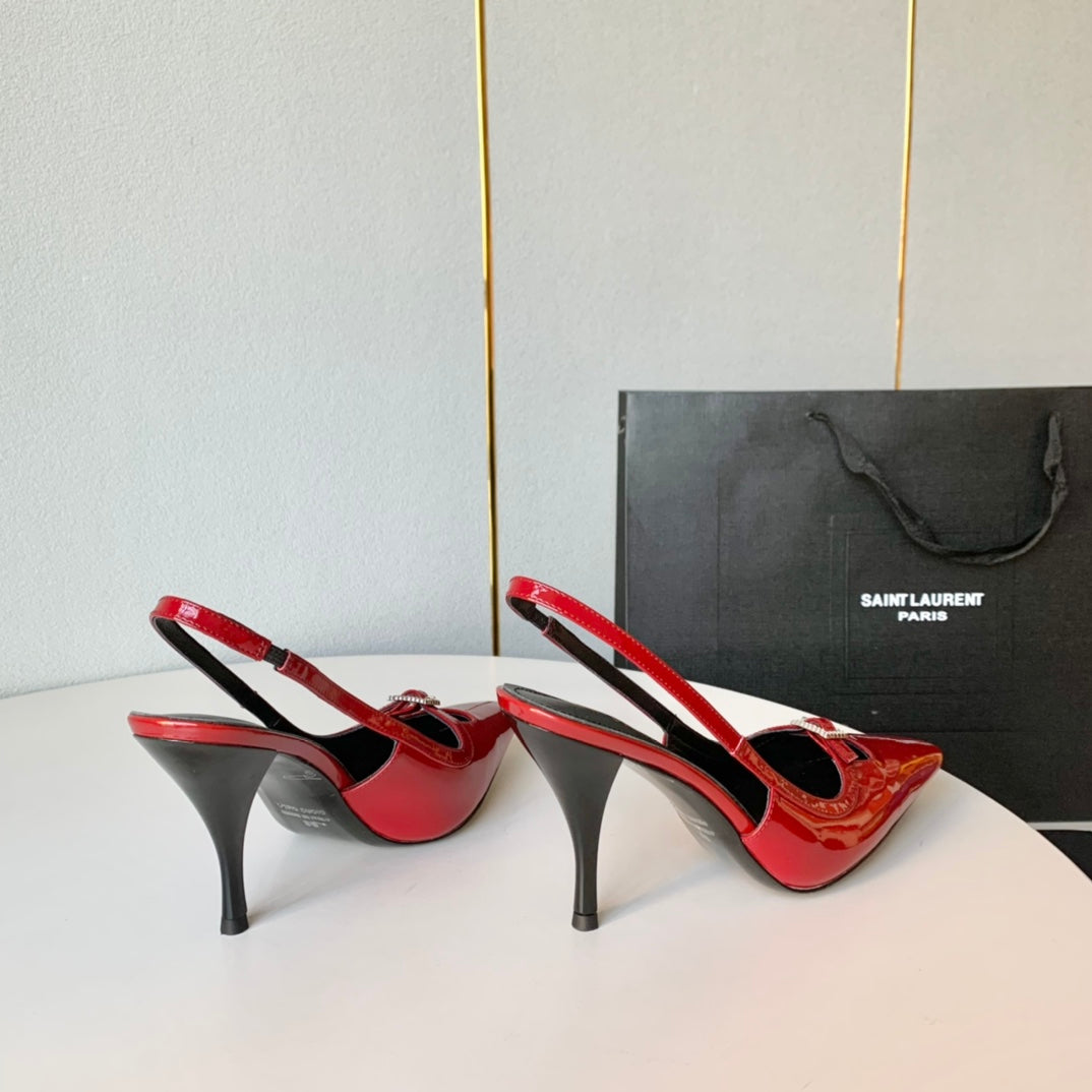 SL BLADE SLINGBACK RED POLISHED CALFSKIN - 35 / 6 CM