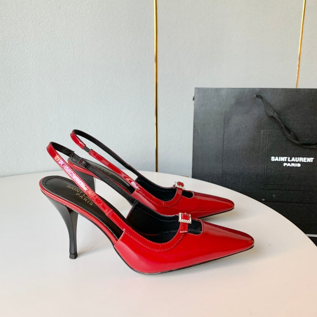 SL BLADE SLINGBACK RED POLISHED CALFSKIN - 35 / 6 CM