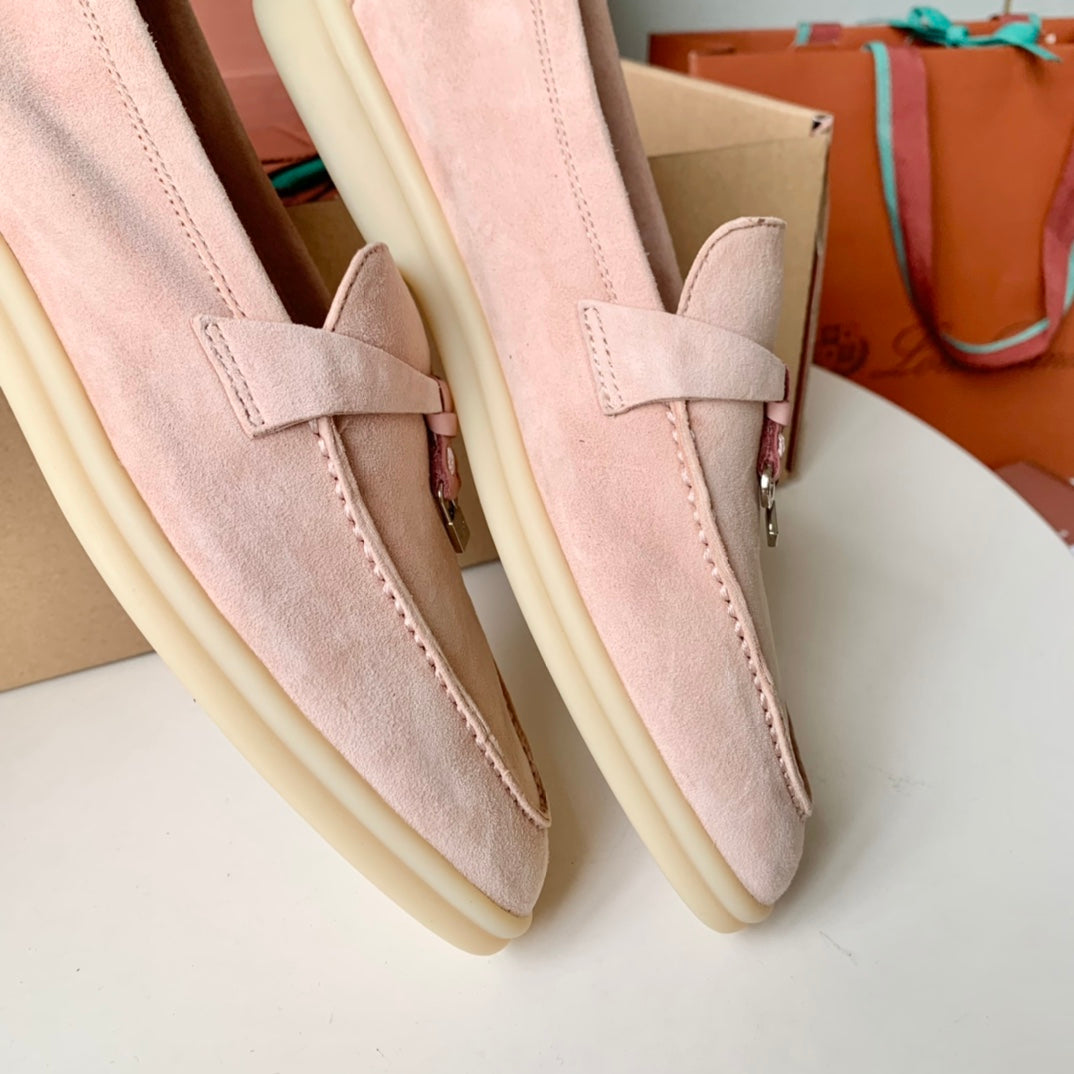 Loro Piana Light Pink Suede Summer Charms Walk Loafers - 35