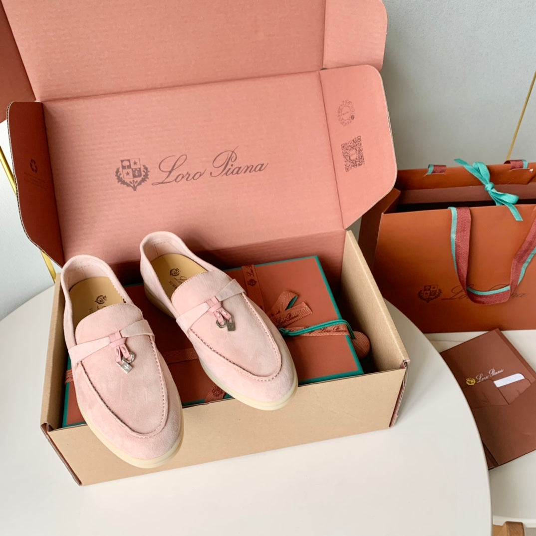 Loro Piana Light Pink Suede Summer Charms Walk Loafers - 35
