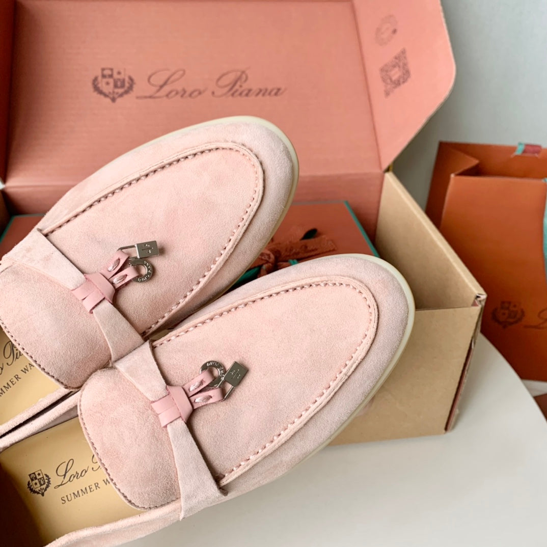 Loro Piana Light Pink Suede Summer Charms Walk Loafers - 35