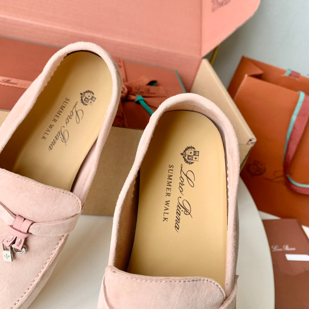 Loro Piana Light Pink Suede Summer Charms Walk Loafers - 35
