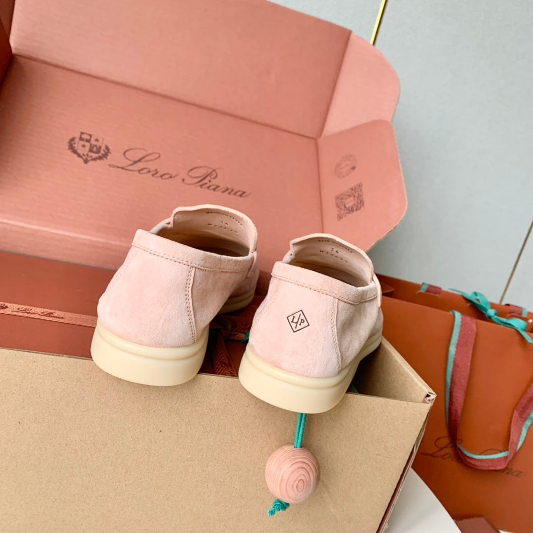 Loro Piana Light Pink Suede Summer Charms Walk Loafers - 35