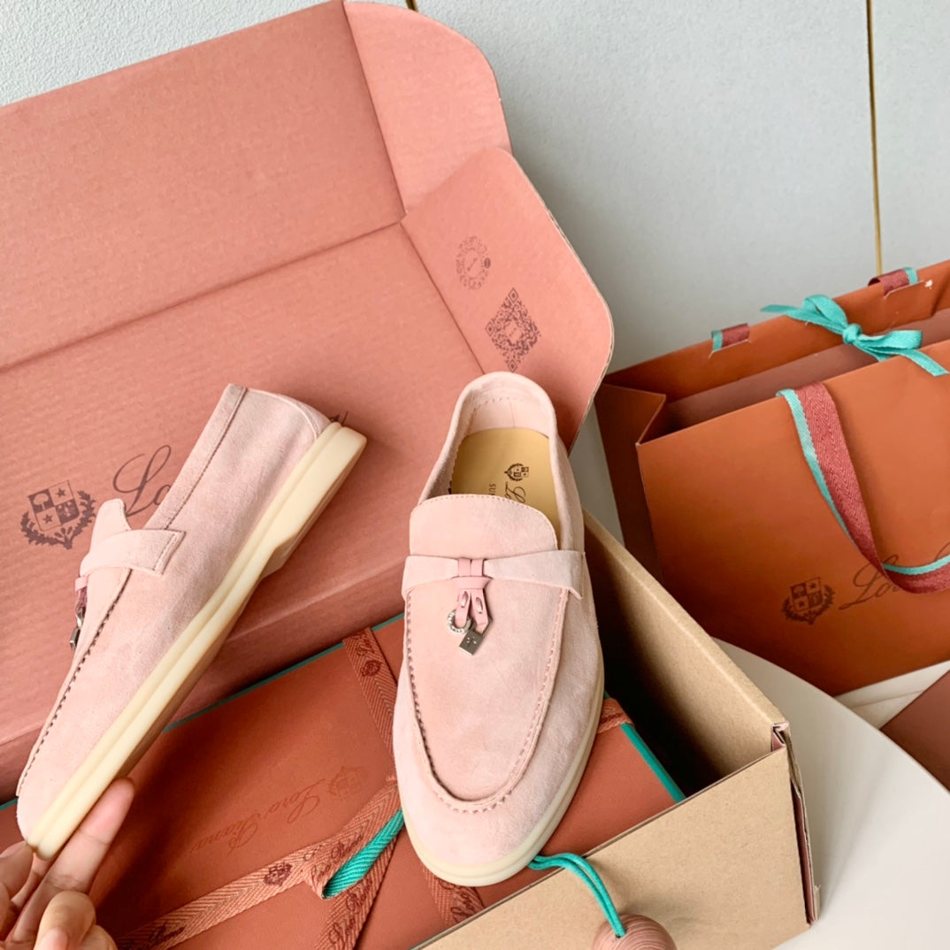 Loro Piana Light Pink Suede Summer Charms Walk Loafers - 35
