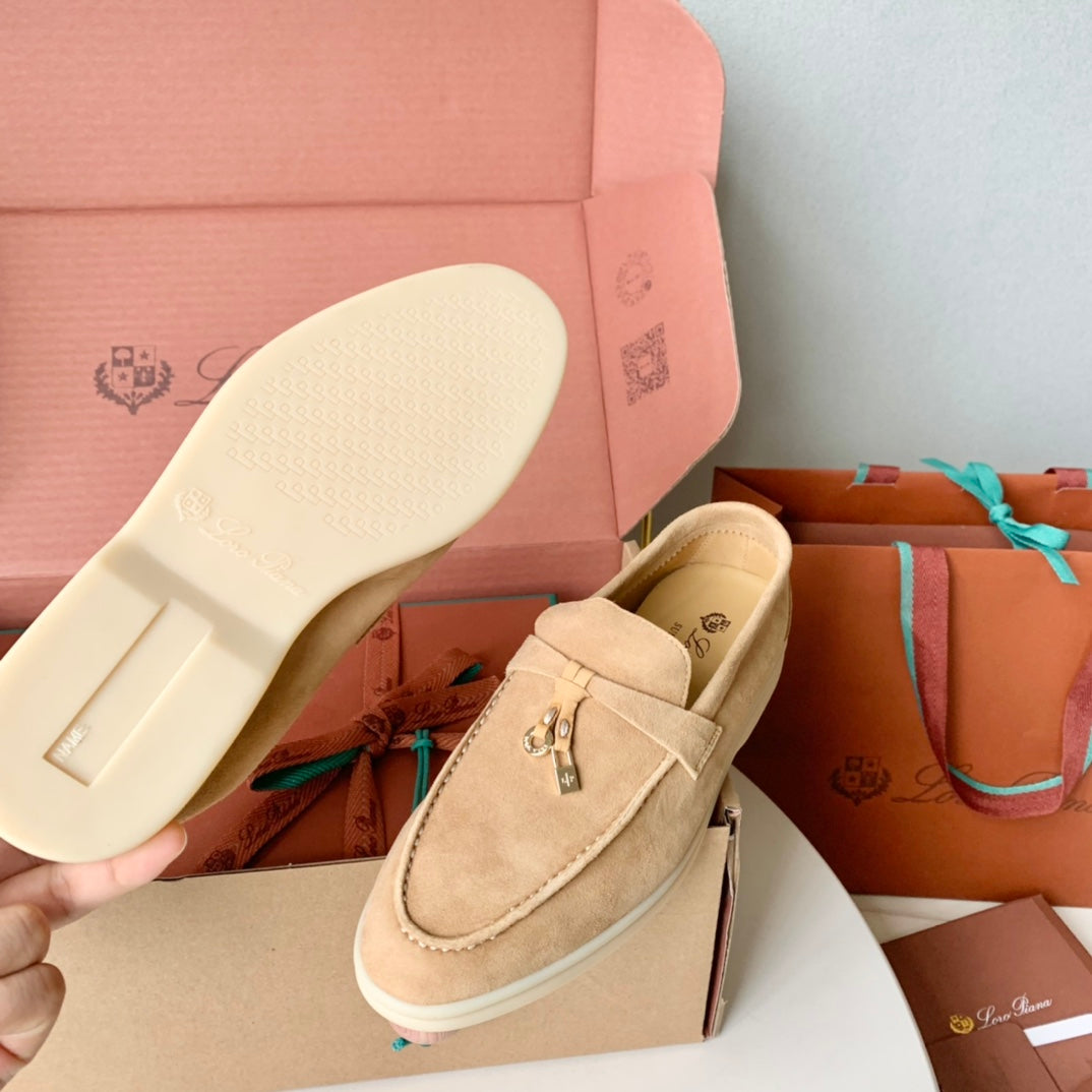 Loro Piana Beige Suede Summer Charms Walk Loafers - 35