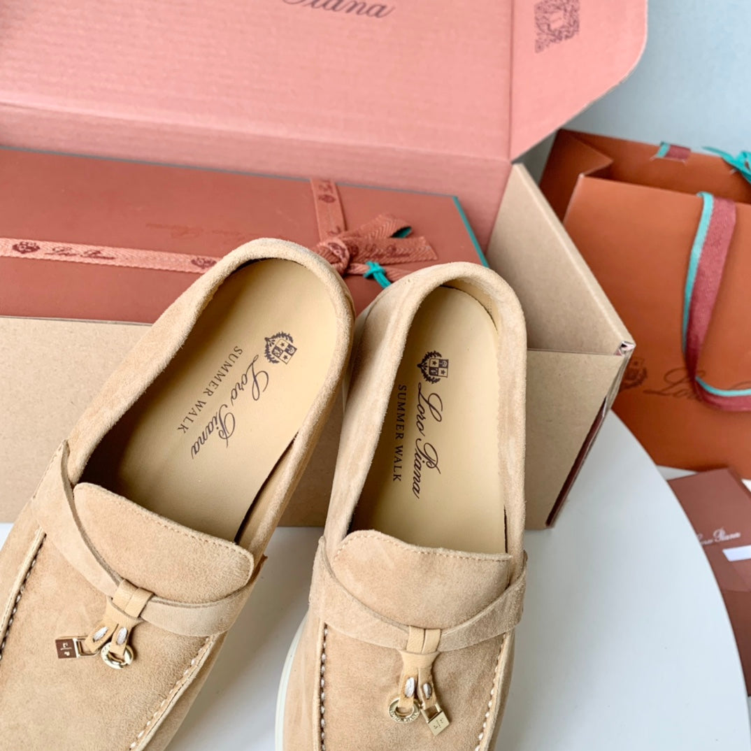 Loro Piana Beige Suede Summer Charms Walk Loafers - 35
