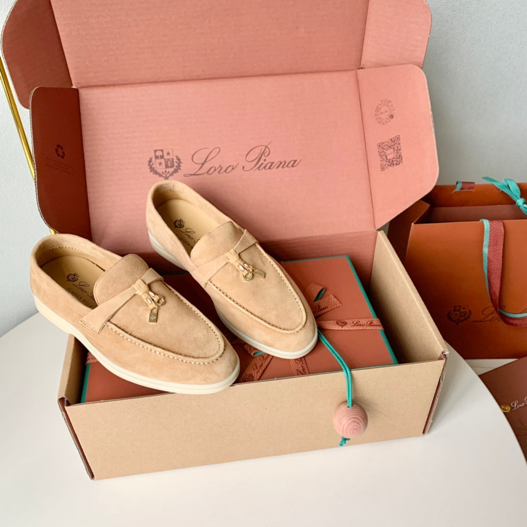 Loro Piana Beige Suede Summer Charms Walk Loafers - 35