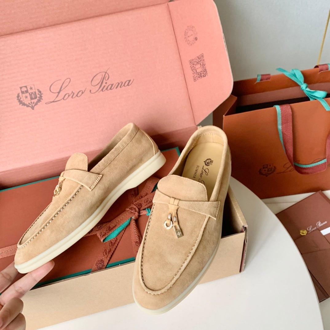 Loro Piana Beige Suede Summer Charms Walk Loafers - 35