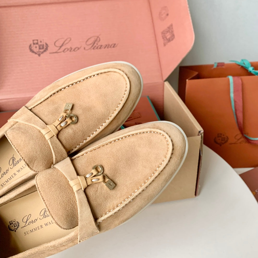 Loro Piana Beige Suede Summer Charms Walk Loafers - 35