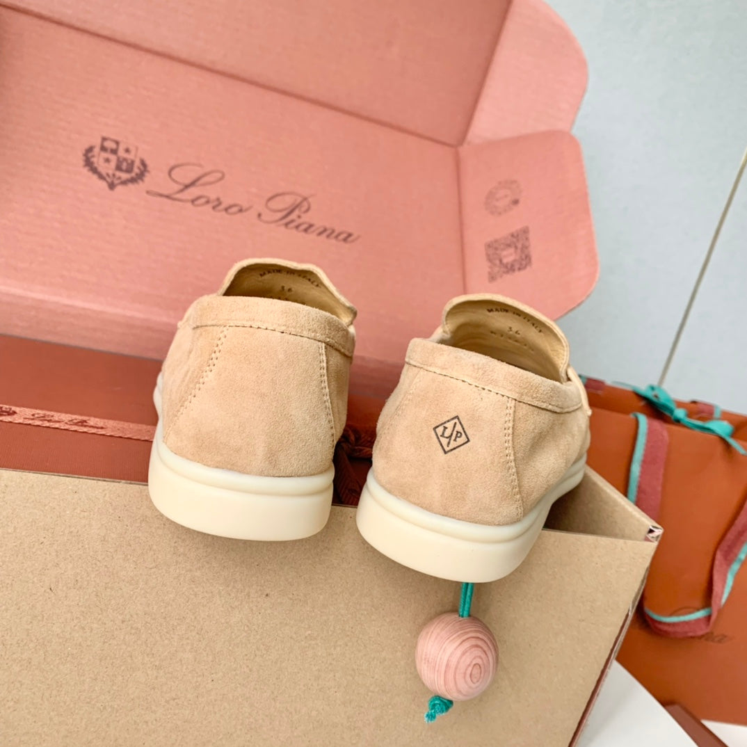 Loro Piana Beige Suede Summer Charms Walk Loafers - 35