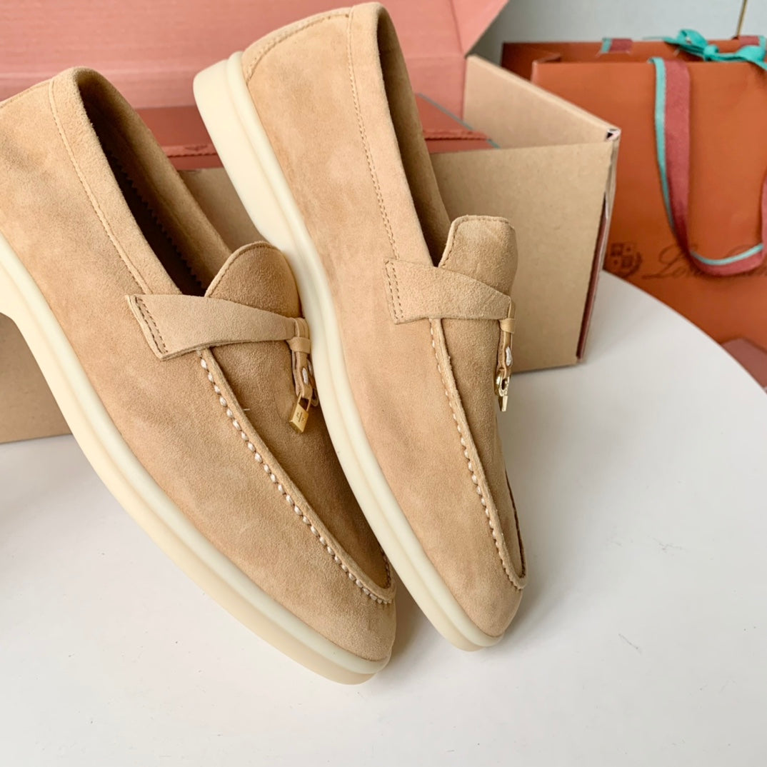 Loro Piana Beige Suede Summer Charms Walk Loafers - 35