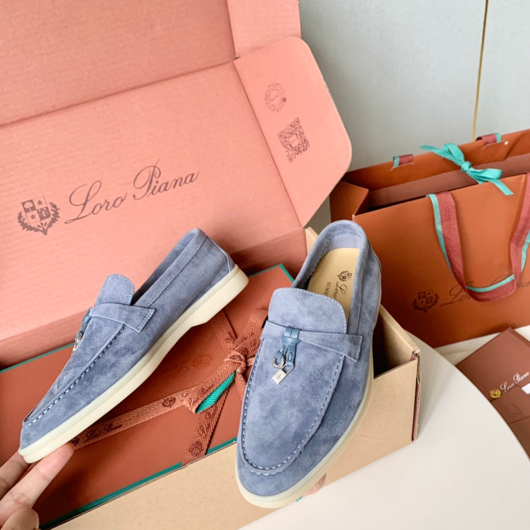 Loro Piana Cerulean Suede Summer Charms Walk Loafers - 35