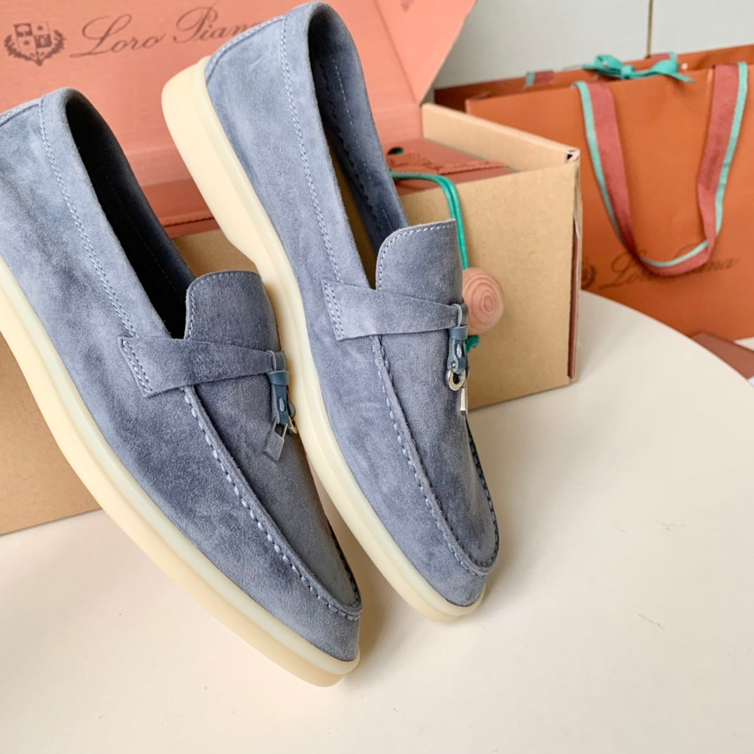 Loro Piana Cerulean Suede Summer Charms Walk Loafers - 35