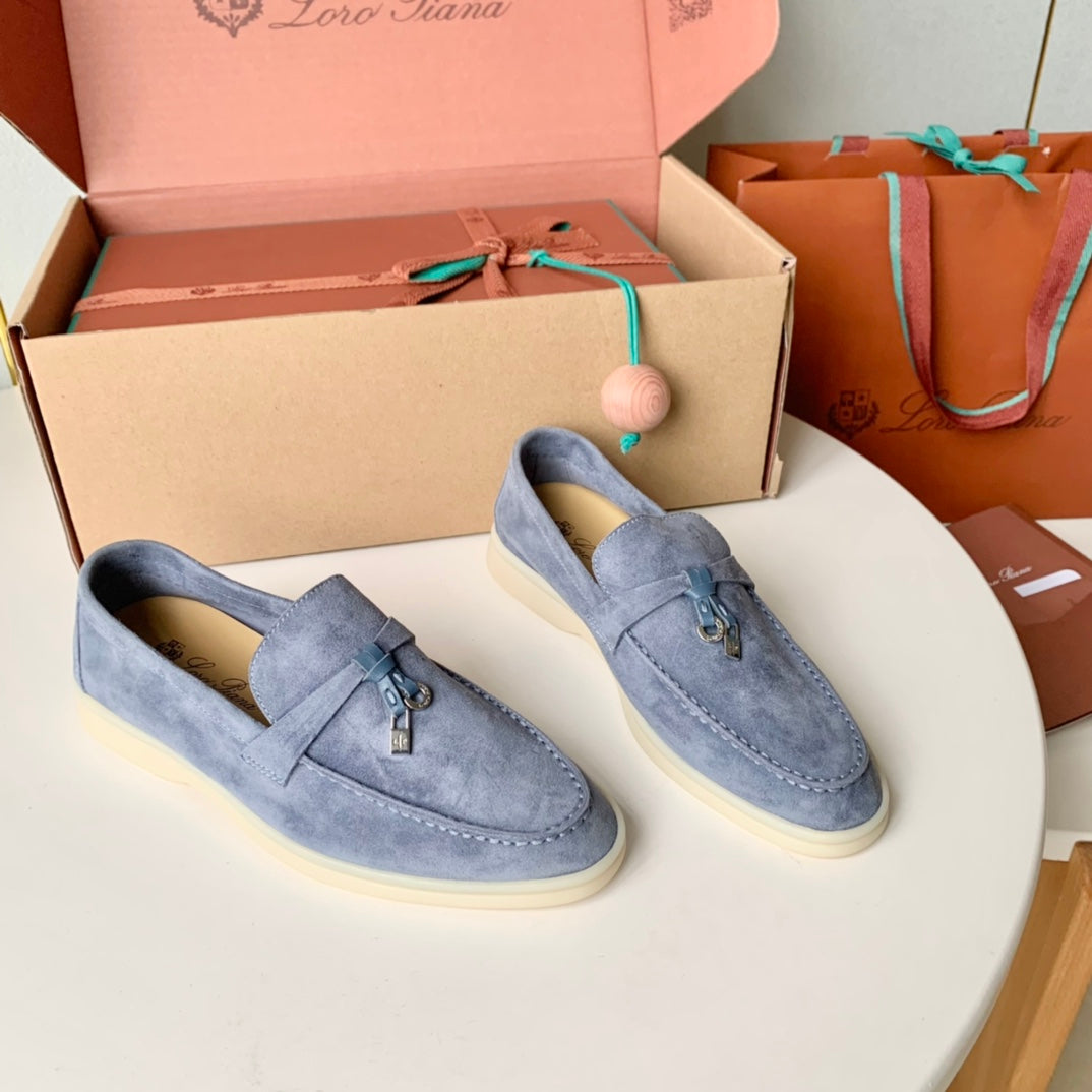 Loro Piana Cerulean Suede Summer Charms Walk Loafers - 35