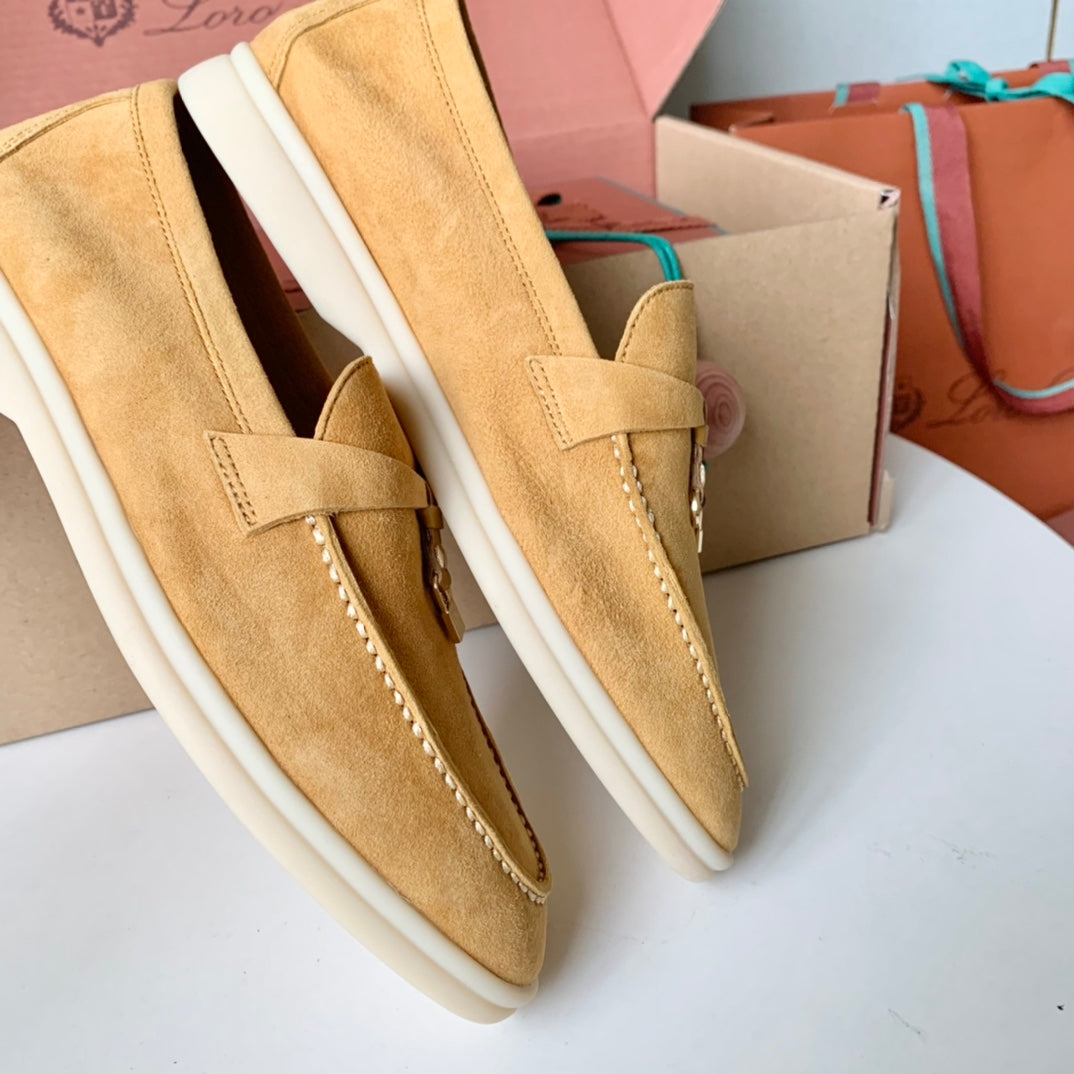Loro Piana Dark Beige Suede Summer Charms Walk Loafers - 35