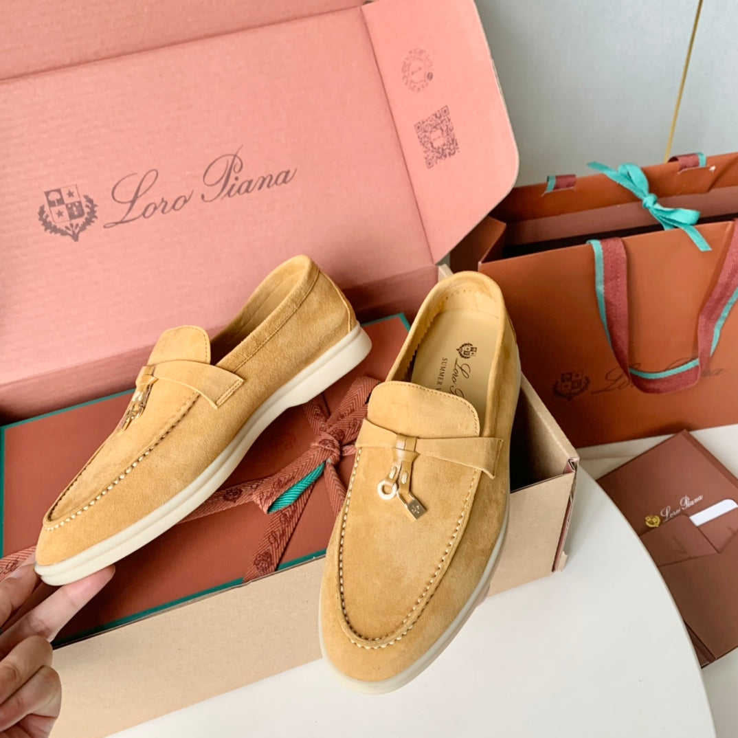 Loro Piana Dark Beige Suede Summer Charms Walk Loafers - 35