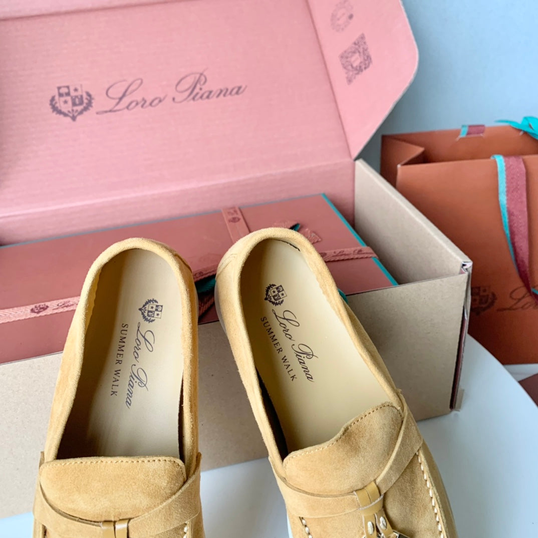 Loro Piana Dark Beige Suede Summer Charms Walk Loafers - 35