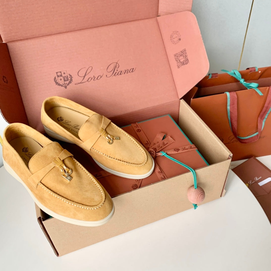 Loro Piana Dark Beige Suede Summer Charms Walk Loafers - 35