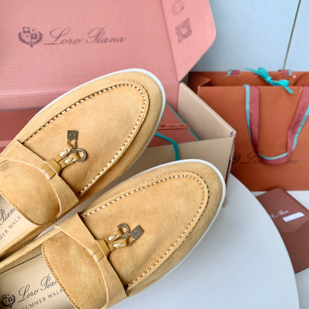 Loro Piana Dark Beige Suede Summer Charms Walk Loafers - 35