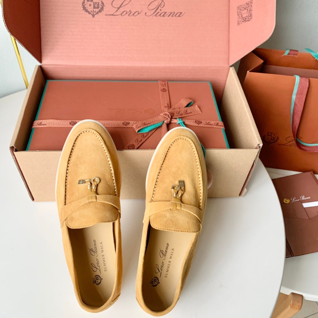 Loro Piana Dark Beige Suede Summer Charms Walk Loafers - 35