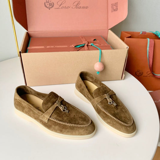 Loro Piana Brown Suede Summer Charms Walk Loafers - 35
