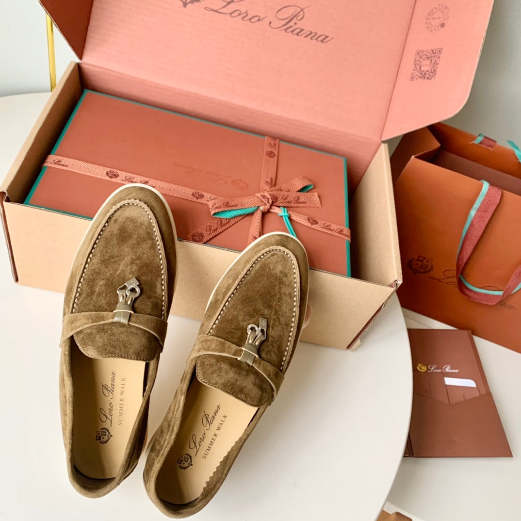 Loro Piana Brown Suede Summer Charms Walk Loafers - 35