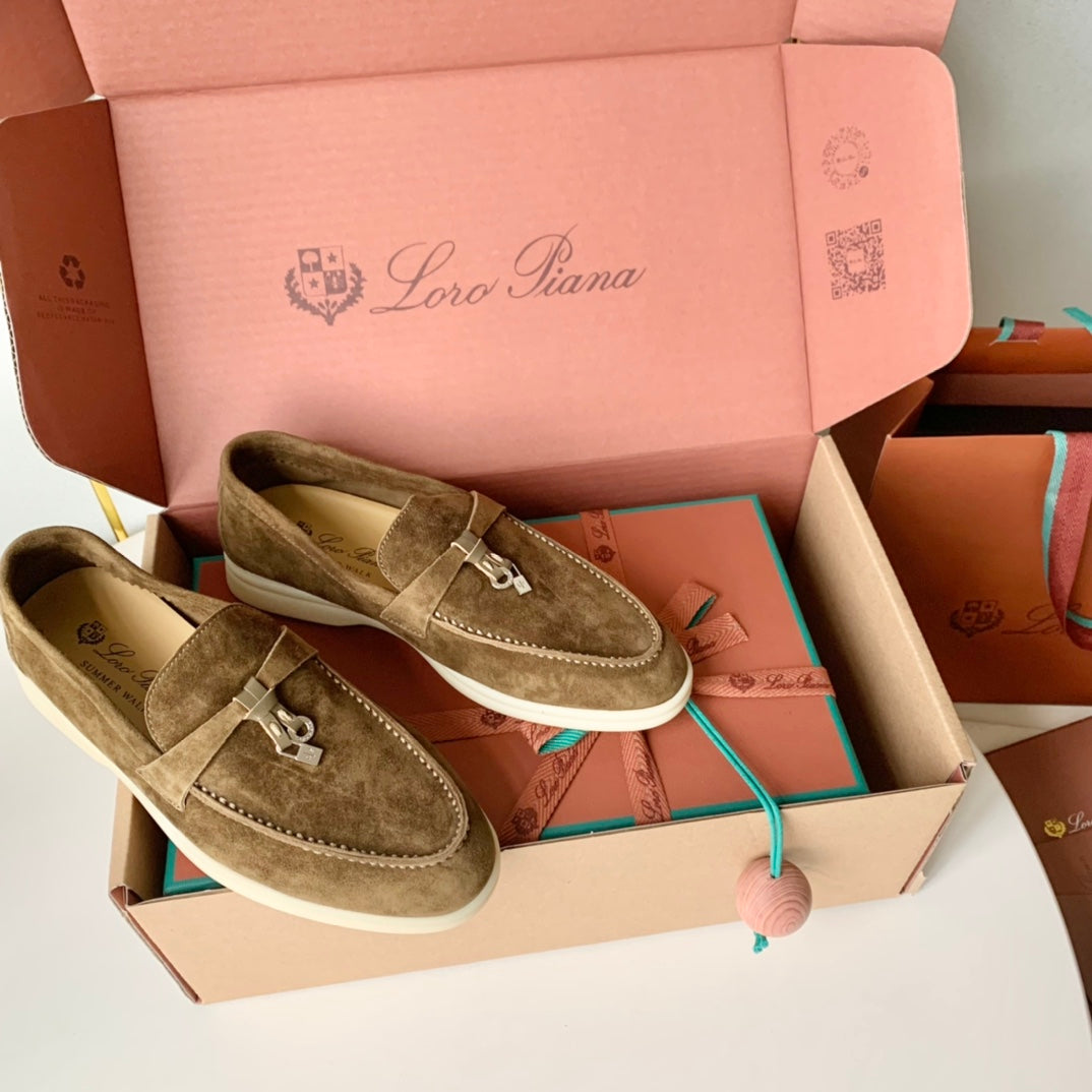 Loro Piana Brown Suede Summer Charms Walk Loafers - 35