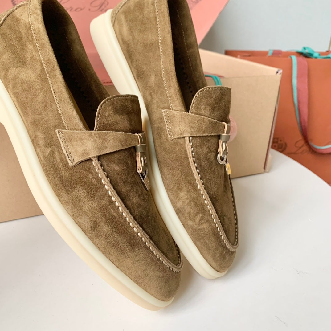 Loro Piana Brown Suede Summer Charms Walk Loafers - 35