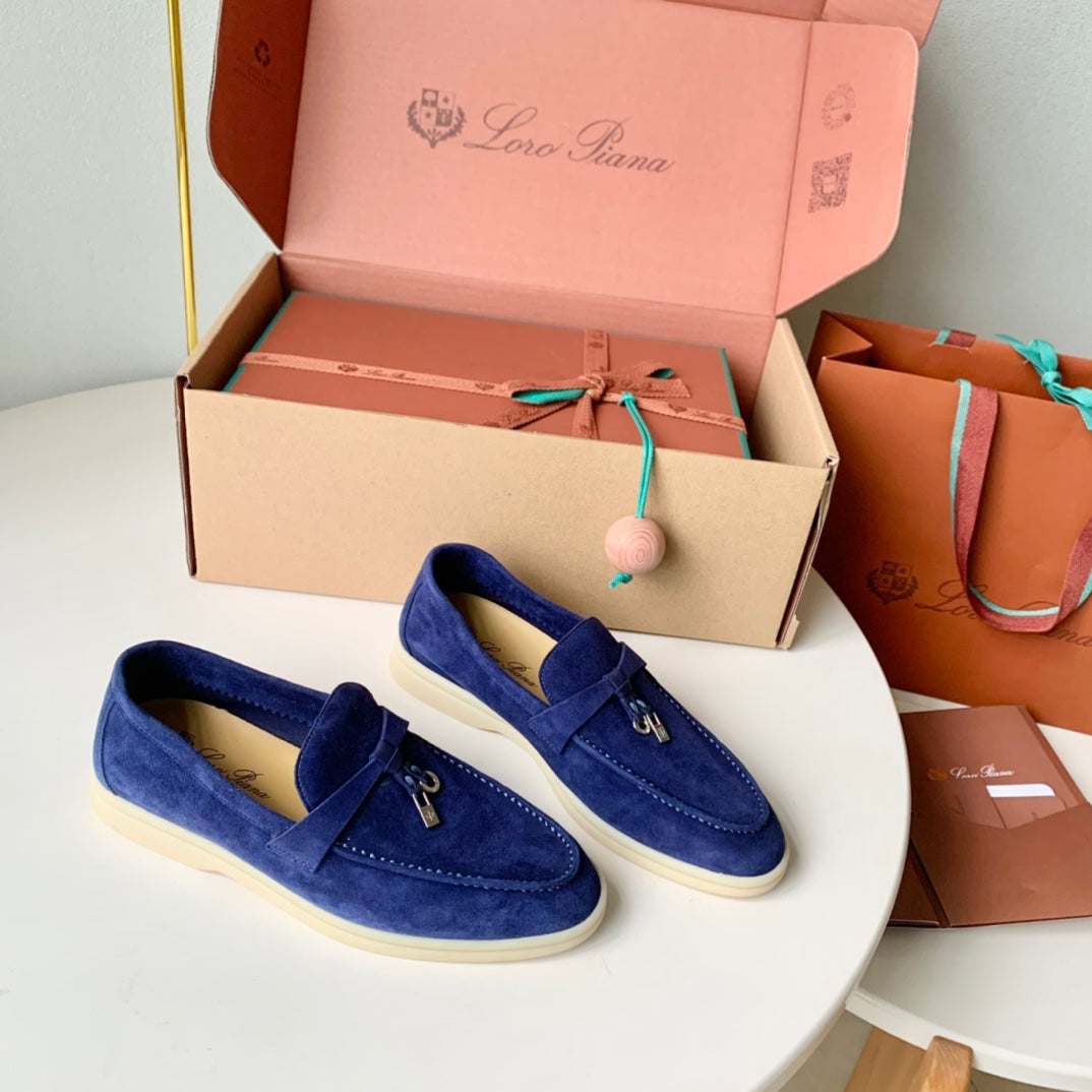 Loro Piana Blue Suede Summer Charms Walk Loafers - 35