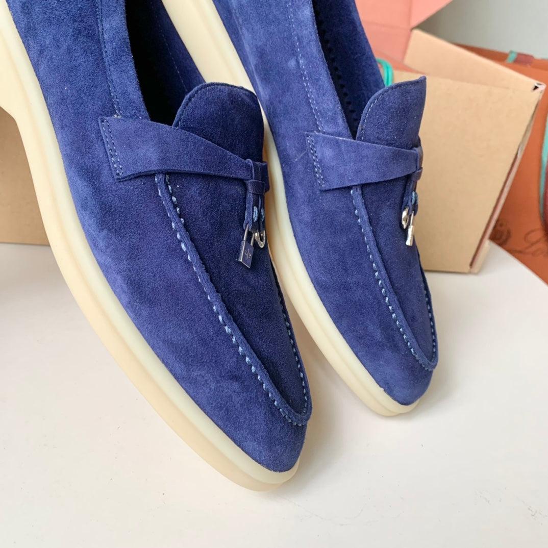 Loro Piana Blue Suede Summer Charms Walk Loafers - 35