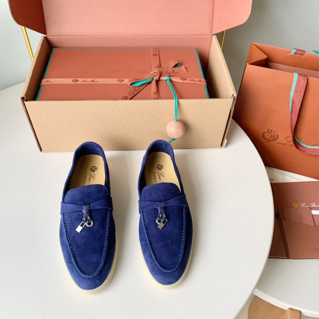 Loro Piana Blue Suede Summer Charms Walk Loafers - 35