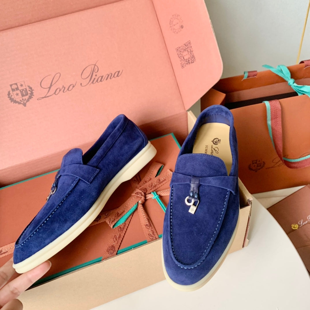 Loro Piana Blue Suede Summer Charms Walk Loafers - 35