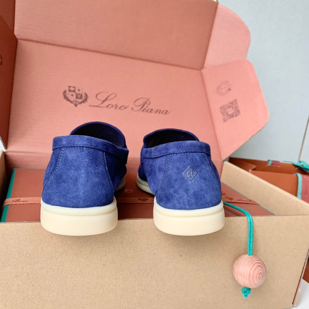 Loro Piana Blue Suede Summer Charms Walk Loafers - 35
