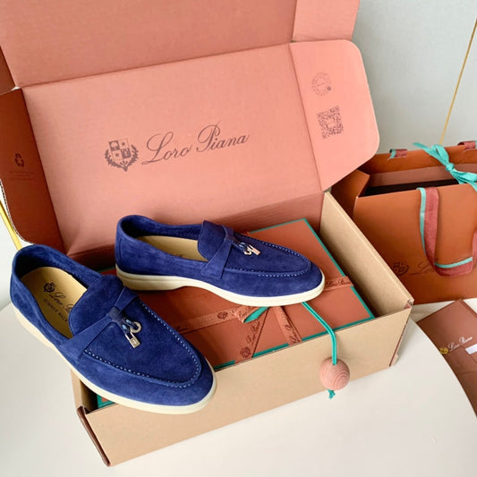 Loro Piana Blue Suede Summer Charms Walk Loafers - 35