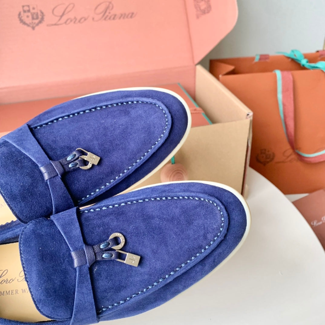 Loro Piana Blue Suede Summer Charms Walk Loafers - 35
