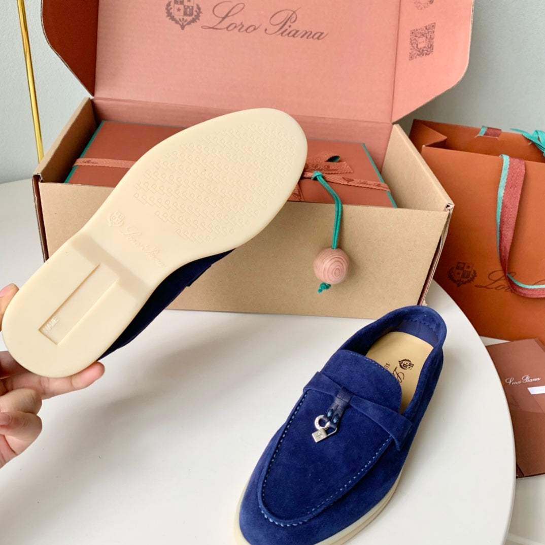 Loro Piana Blue Suede Summer Charms Walk Loafers - 35