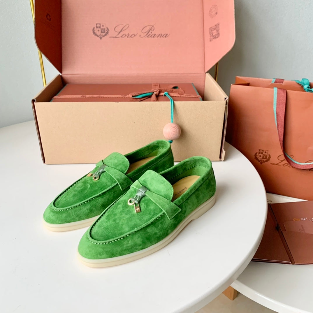 Loro Piana Green Suede Summer Charms Walk Loafers - 35
