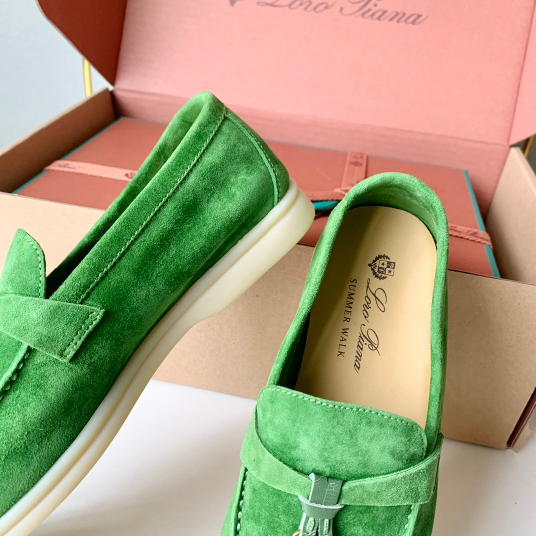 Loro Piana Green Suede Summer Charms Walk Loafers - 35