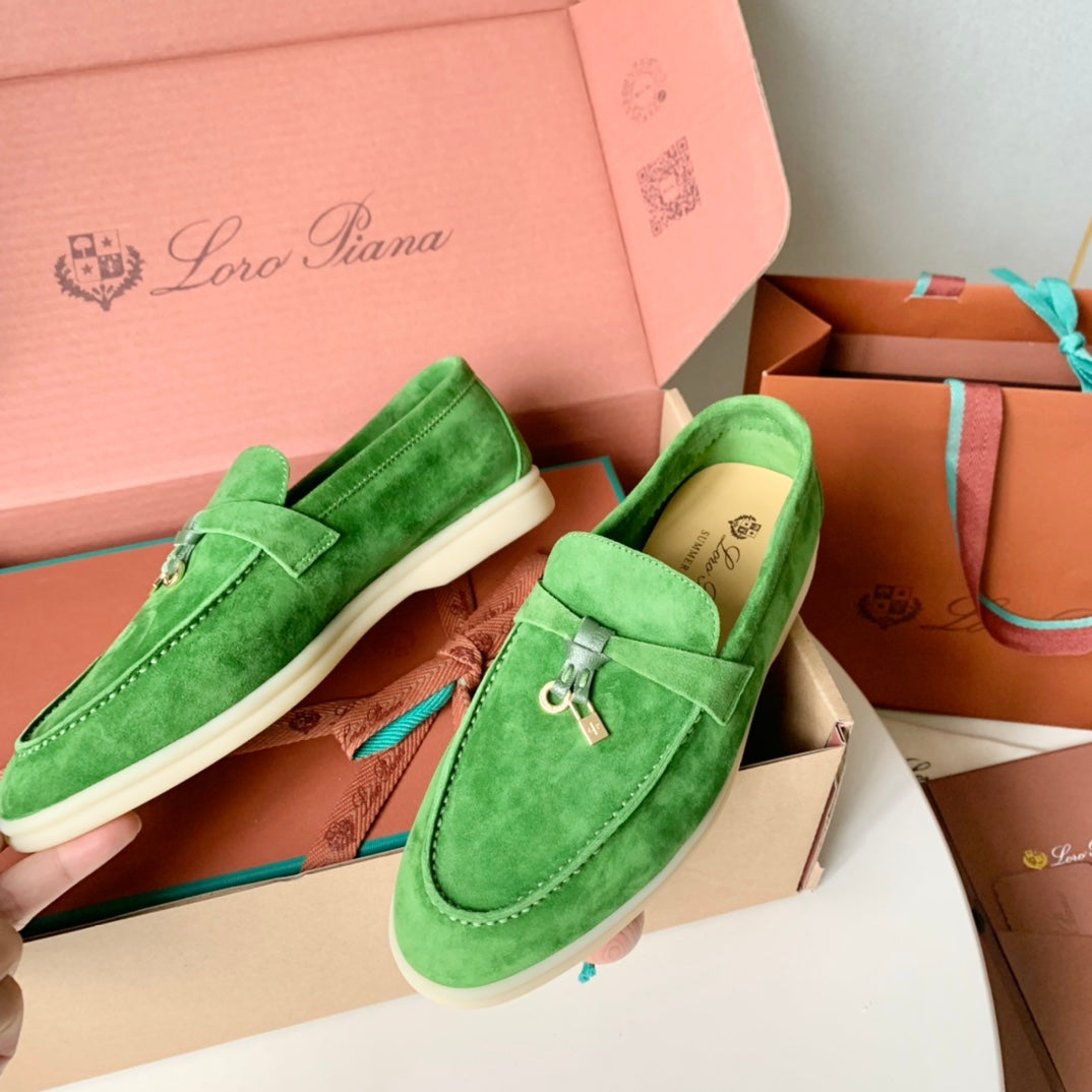 Loro Piana Green Suede Summer Charms Walk Loafers - 35
