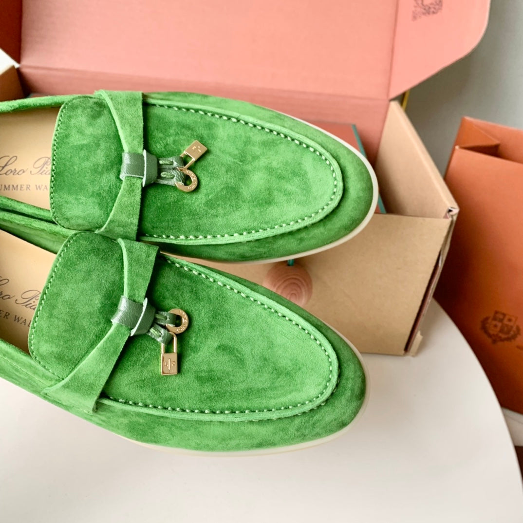 Loro Piana Green Suede Summer Charms Walk Loafers - 35