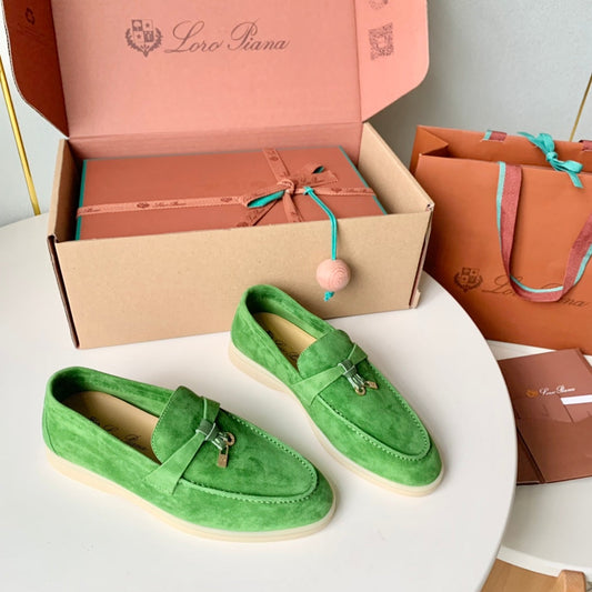 Loro Piana Green Suede Summer Charms Walk Loafers - 35