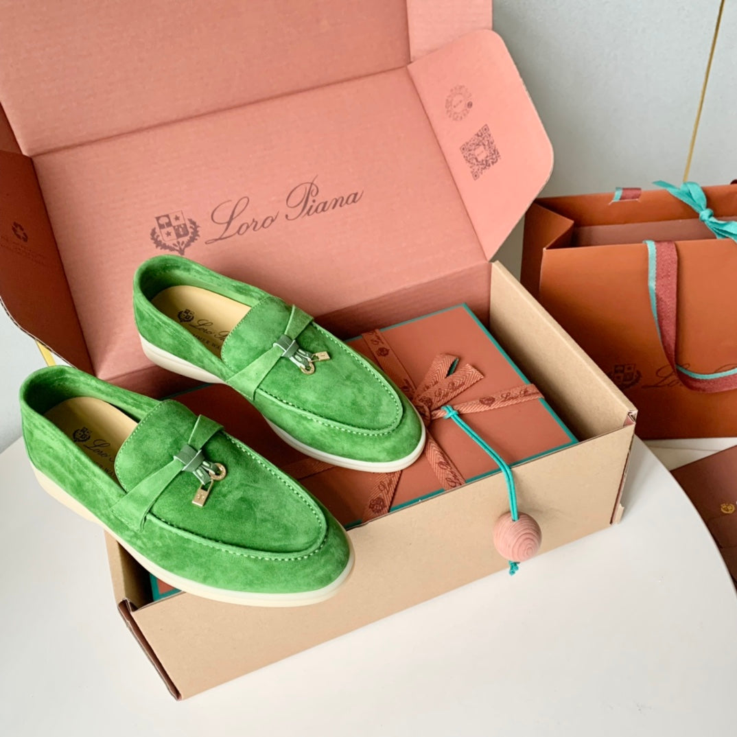 Loro Piana Green Suede Summer Charms Walk Loafers - 35