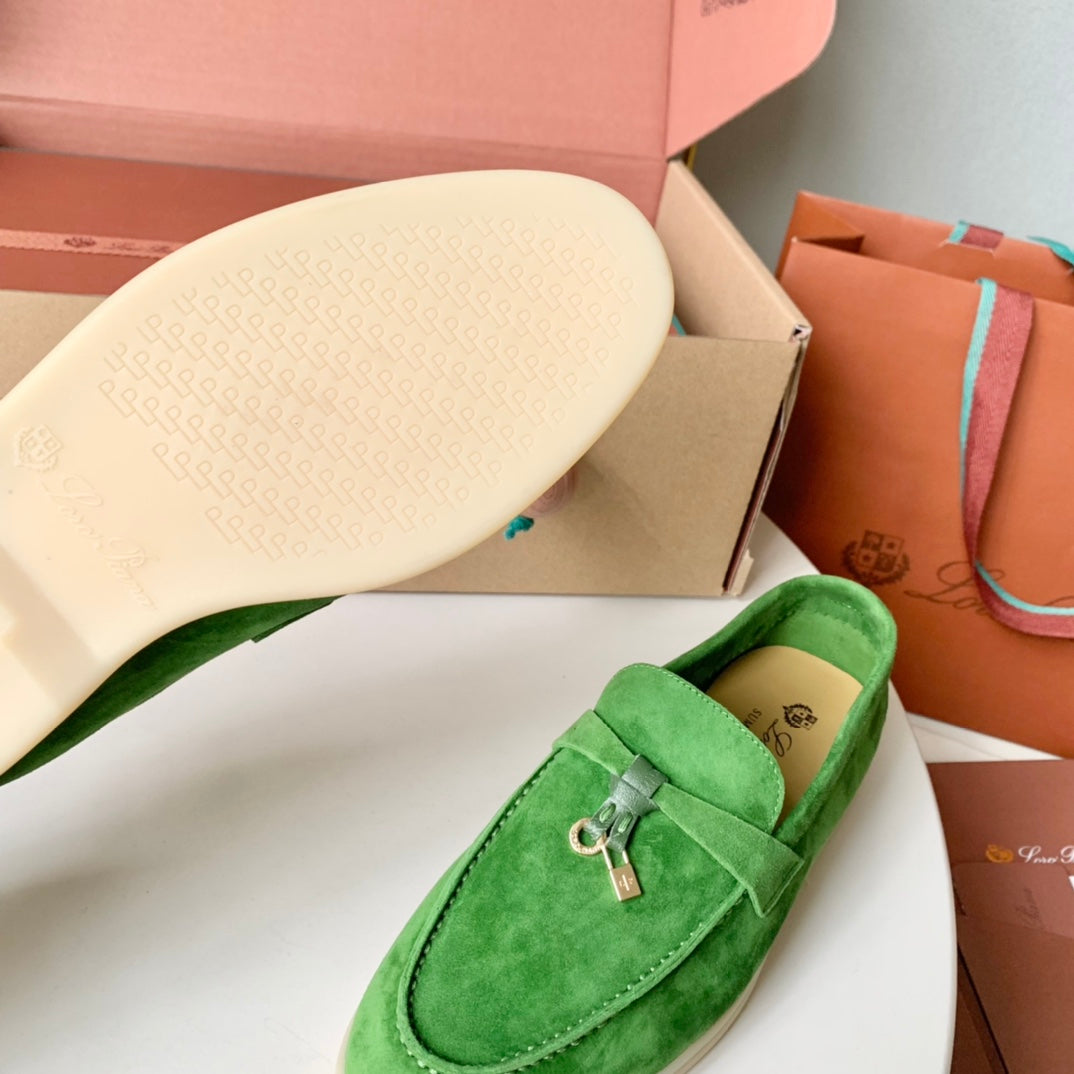 Loro Piana Green Suede Summer Charms Walk Loafers - 35