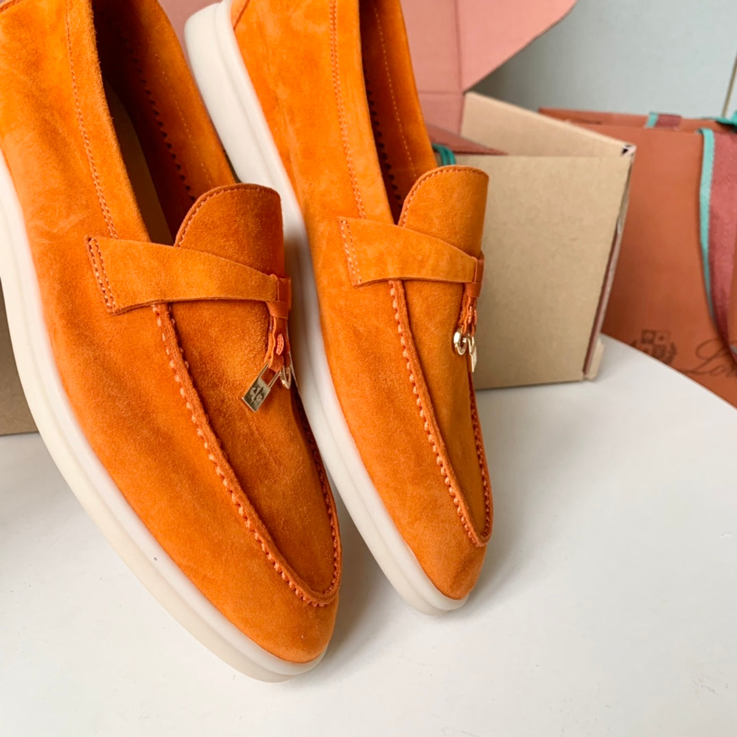 Loro Piana Light Orange Suede Summer Charms Walk Loafers - 35